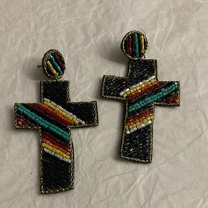 Multicolor Beaded Cross Earrings